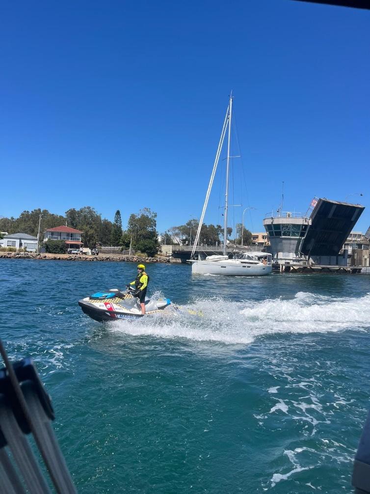 This marine rescue jet ski continued to escort us to the bar and the leads
